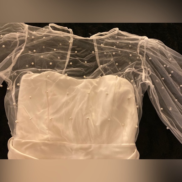 White Mesh Pearl Jumpsuit - Picture 6 of 16